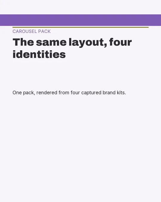 The Broadsheet carousel pack rendered in the bakery brand kit for Proof & Crumb